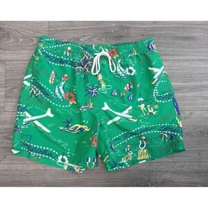 Polo Ralph Lauren Swim Shorts XL Green Hawaiian Hula Tropical Trunks Beach‎ Pool